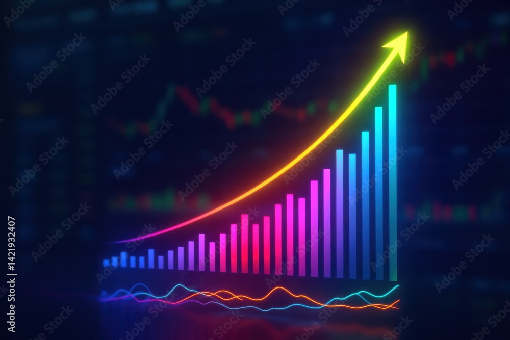Poster an abstract representation of a rising graph illustrating positive growth in business metrics. this 