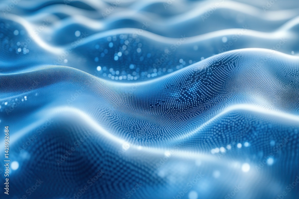 Poster abstract representation of flowing blue waves illuminated with soft light