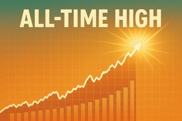 Fototapeta premium A visually striking representation of financial success, showing an upward trend in stock prices with a vibrant orange background, symbolizing prosperity and achievement.