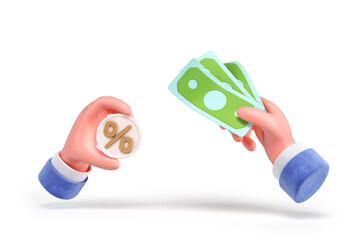 Hand Exchanging Money for Discount Symbol 3d render on white