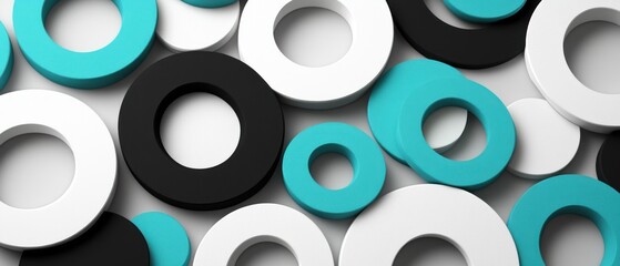 Abstract Rings: Teal, White, and Black Circles
