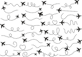 Airplane Flight Path Pattern – Doodle Aircraft Trails Vector Background