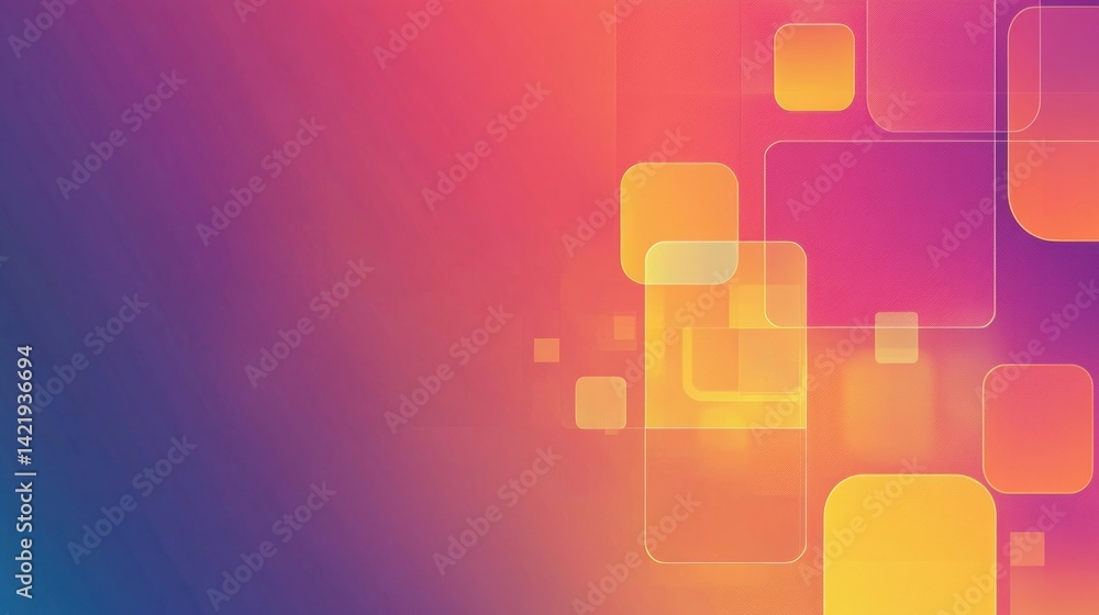 Poster abstract design with overlapping squares and gradients.