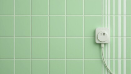 Installing a power outlet in a mint green tiled bathroom home improvement guide interior design modern space close-up view electrical safety tips