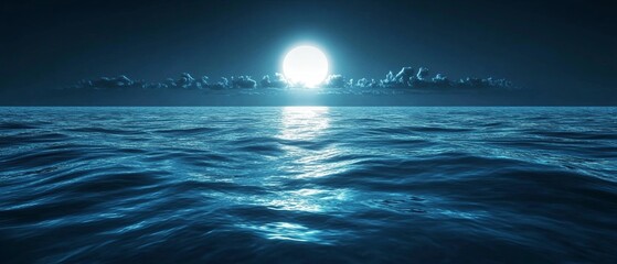 Tranquil monochrome seascape under moonlit night sky for calming design inspirations