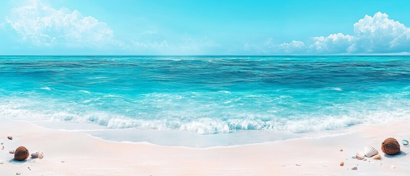 Minimalistic tropical beach scene with blue ocean and sky for vacation and relaxation themes