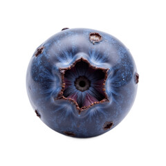 A close-up of a fresh blueberry with a vibrant purple hue and a detailed texture.