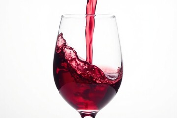 Rich red wine poured, swirling in glass against stark white , drinkware, wine tasting, drink photography