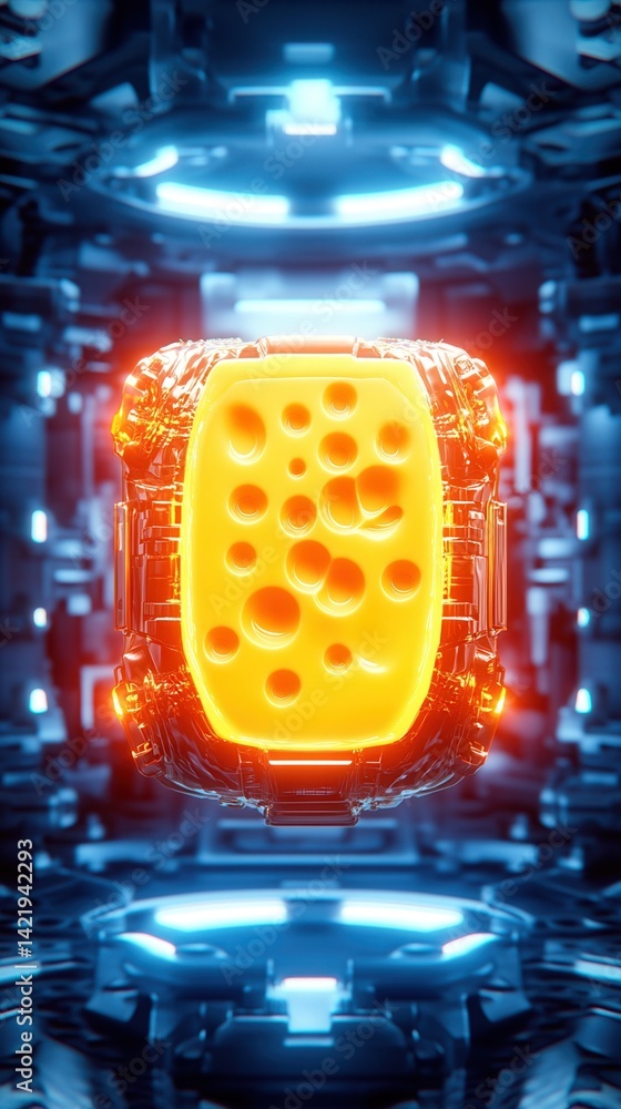Poster cheeese's day concept. futuristic glowing object in a high-tech environment.