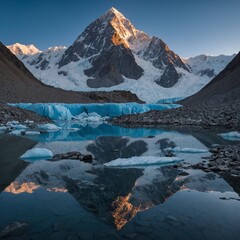 K2 reflected in a glacial pool, the still water mirroring the awe-inspiring symmetry of the peak under a cobalt sky.
