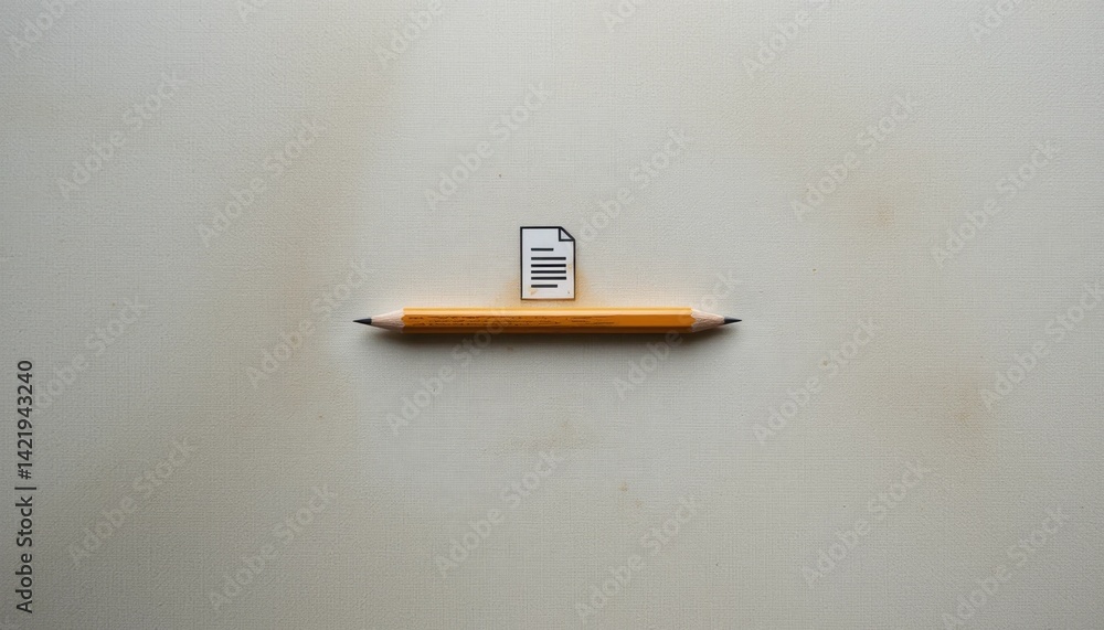 Poster document preparation action using pencil on neutral background office environment minimalist viewpoi