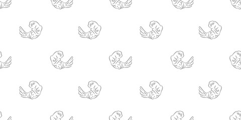 Seamless Tempura Shrimp Doodle Pattern background. Seafood Pattern Design. Fried Shrimp Seamless pattern Background. Crunchy Tempura Doodle Pattern.