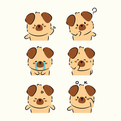 Hand Drawn Cute Cartoon Dog with Different Emotions Vector Set