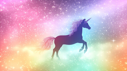 Fototapeta premium Rainbow background with winged unicorn
