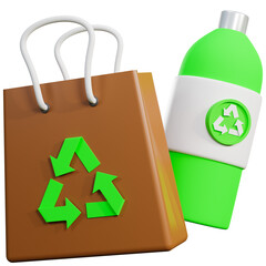 3D Eco-Friendly Shopping Bag and Water Bottle - Save The World