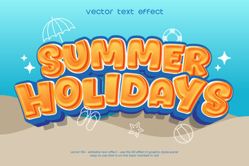 Summer holidays Editable 3D Text Effect. Vector illustration