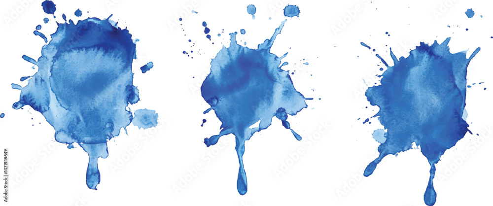 Aufkleber 3 set of blue watercolor brush strokes isolated on a white background. vector watercolor paint splas