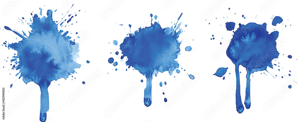 Aufkleber 3 set of blue watercolor brush strokes isolated on a white background. vector watercolor paint splas