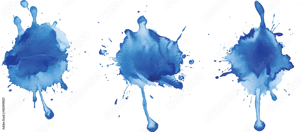 Aufkleber 3 set of blue watercolor brush strokes isolated on a white background. vector watercolor paint splas