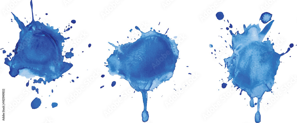 Aufkleber 3 set of blue watercolor brush strokes isolated on a white background. vector watercolor paint splashes flowing ink blots and dynamic color textures on a clean white background modern design.