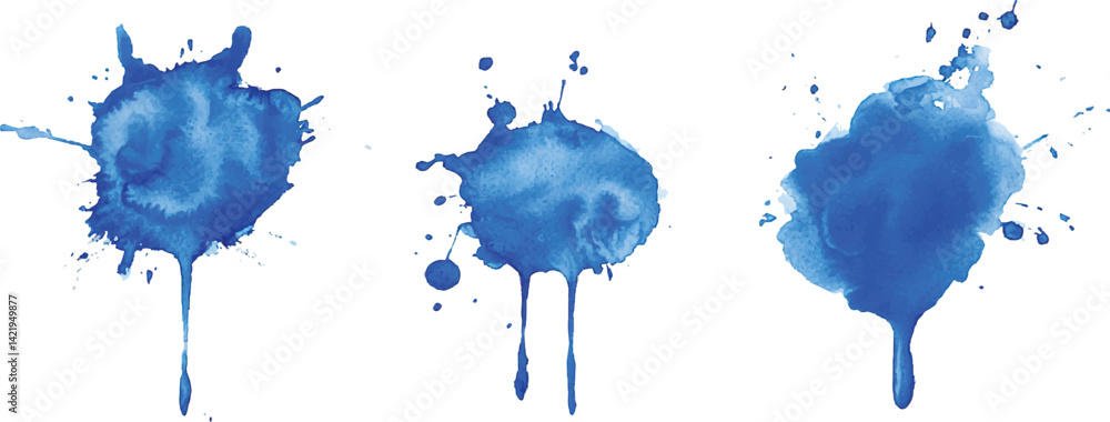 Aufkleber 3 set of blue watercolor brush strokes isolated on a white background. vector watercolor paint splashes flowing ink blots and dynamic color textures on a clean white background modern design.