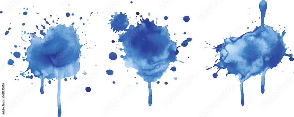 Aufkleber 3 set of blue watercolor brush strokes isolated on a white background. vector watercolor paint splas
