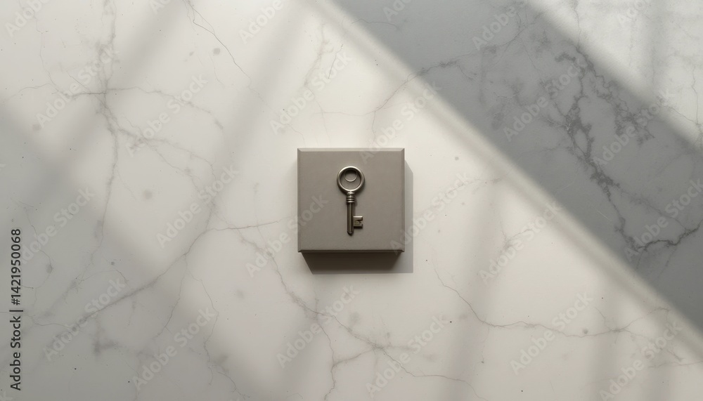 Poster unlocking potential a close-up view of a key on elegant marble surface in bright light symbolizing o