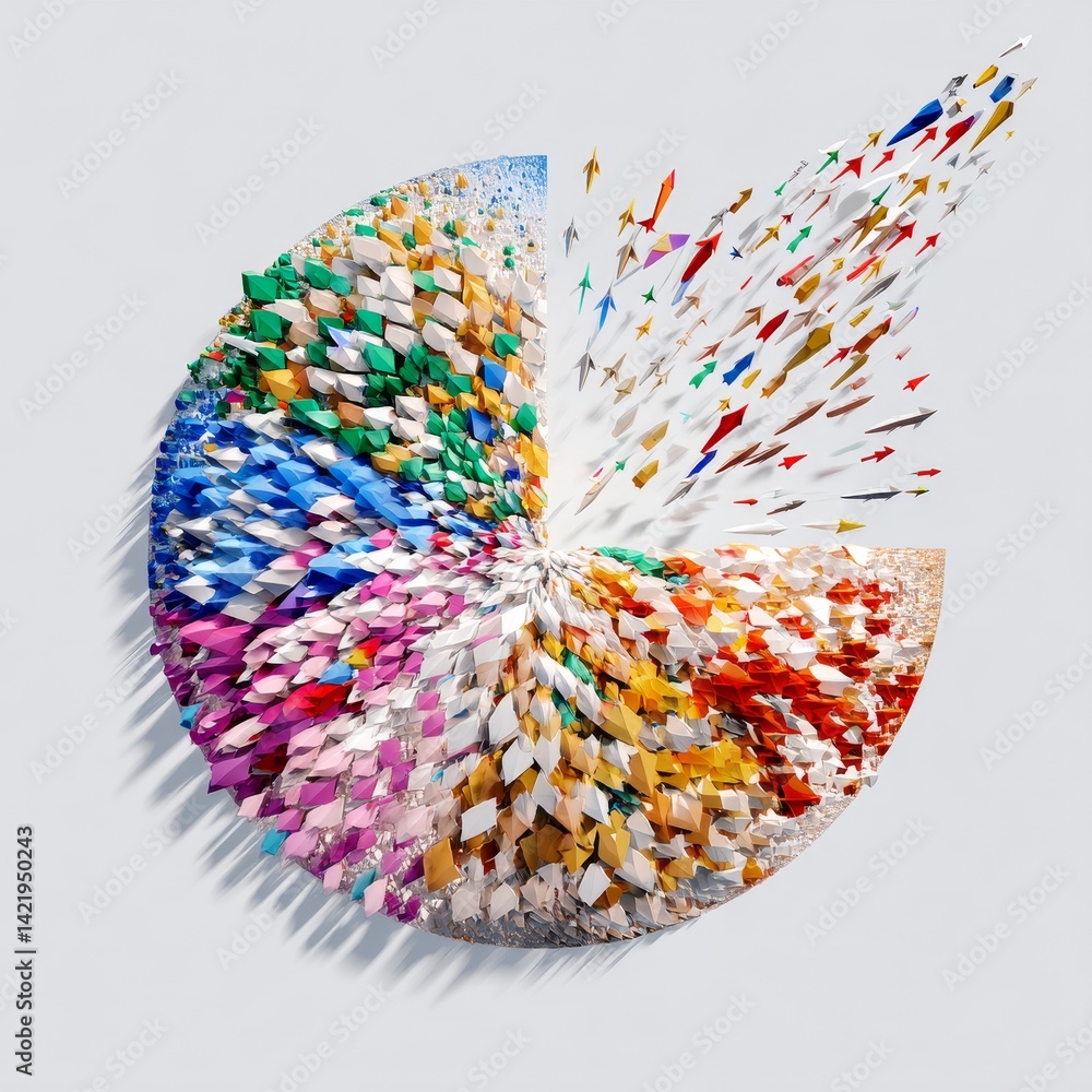 Aufkleber fragmented pie chart visualization of global trade dynamics in modern economics abstract art perspec