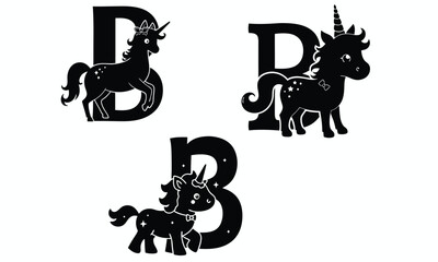 Letter B Unicorn Monogram – Cute Magical Horse Alphabet Design for Kids