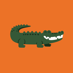 Fototapeta premium Crocodile illustration on orange background with simple cartoon style animal design vector image 