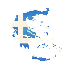 Isolated map of Greece with flag in soft grunge and vintage style.