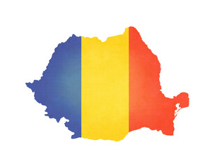 Isolated map of Romania with flag in soft grunge and vintage style.