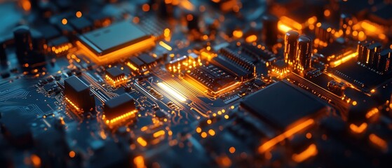 Glowing Circuit Board: A Microscopic View of Technological Innovation