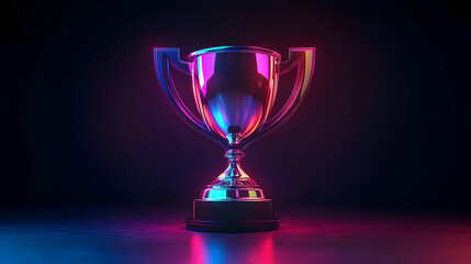 Pixel Art Gold Trophy with Neon Lighting