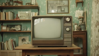 Retro television in a vintage living room setting