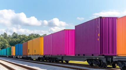 Obraz premium Colorful cargo train carrying containers