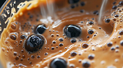 Macro of milk tea with tapioca pearls