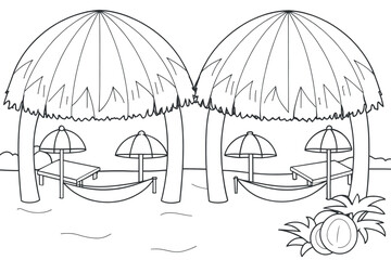 Peaceful Beach Cabanas with Hammocks and Umbrellas