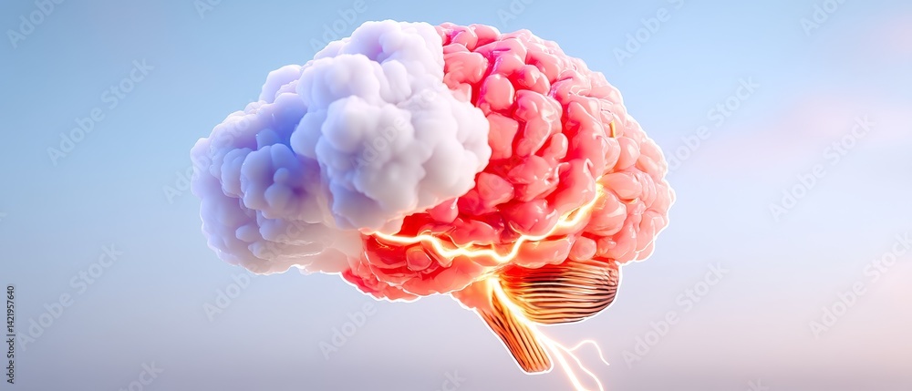 Poster exploring the concept of abstract digital signals through a hyperrealistic brain visualization digit