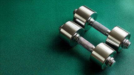 Dumbbells Positioned on a Green Background Ready for Workout and Fitness Mockup Design