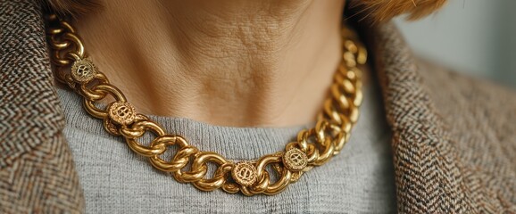 Fototapeta premium Gold chain necklace on a person