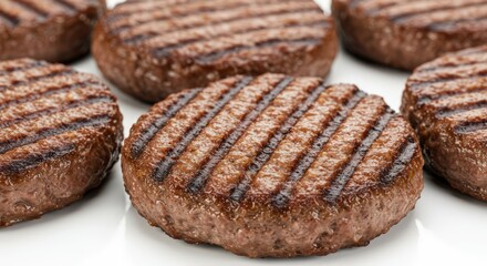 Grilled Beef Patties Ready for Burgers on White