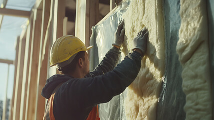 Construction Worker Installing Insulation