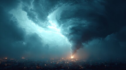 Storm over city at night