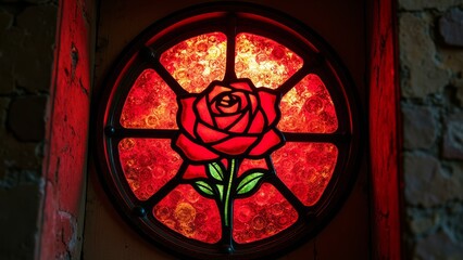 stained glass window with red flowers