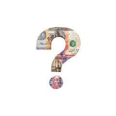 Question Mark Made of World Currencies Financial Uncertainty and Global Economics Concept