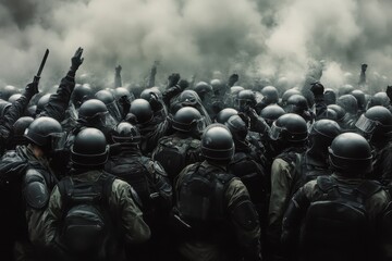 Police face off against protesters in thick smoke during a tense demonstration