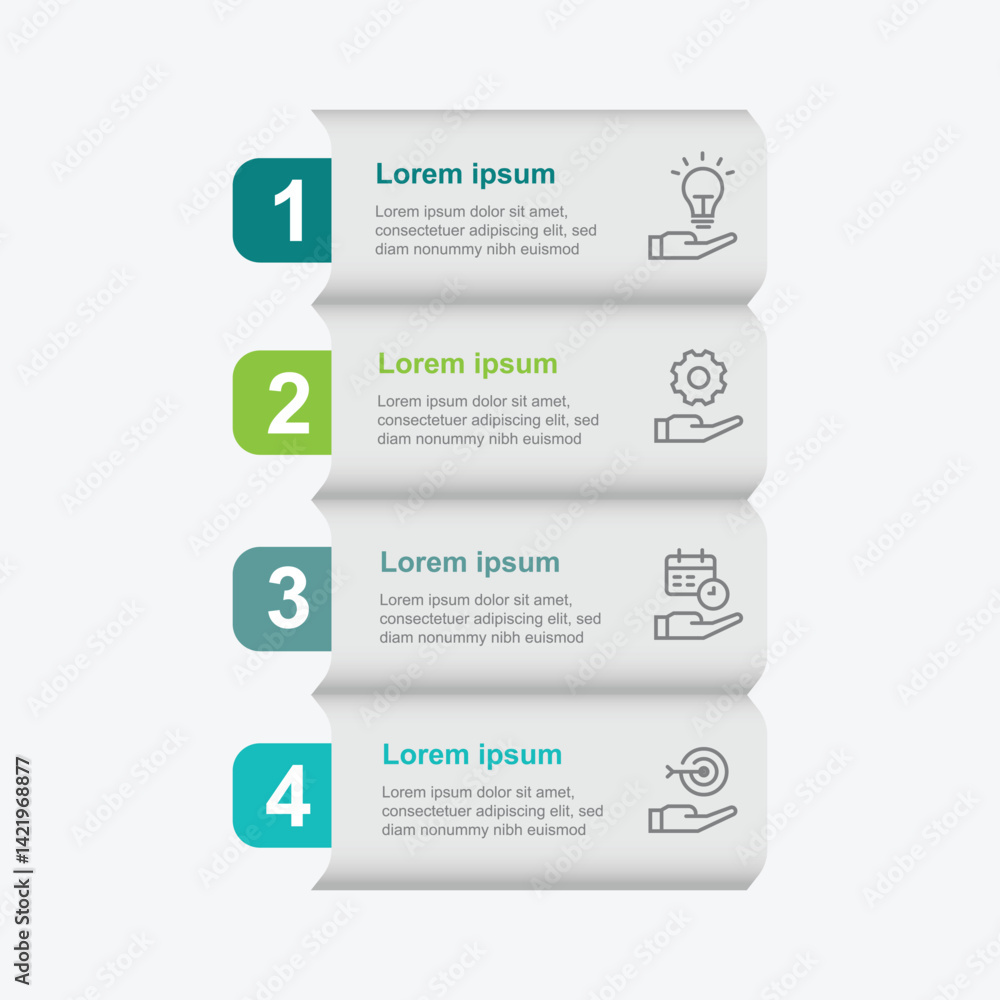 Poster Creative Business template infographic with 4 step vertical. 4 process layout infographic element with paper style suitable for business information and web presentation