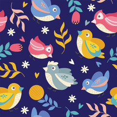 Vector spring birds seamless pattern background