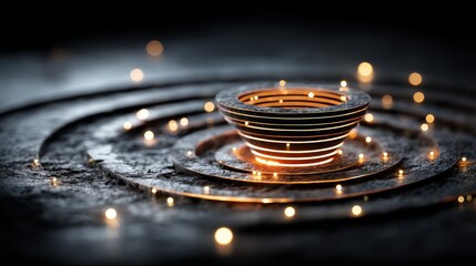 Abstract Illustration of Customer Journey Funnel with Glowing Circles and Rings